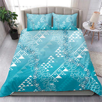 Hawaii Turquoise Kapa Bedding Set Vintage 'Ohe Kāpala Motifs Mix Plumeria Leis LT7 - Polynesian Pride