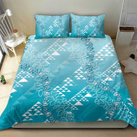 Hawaii Turquoise Kapa Bedding Set Vintage 'Ohe Kāpala Motifs Mix Plumeria Leis LT7 - Polynesian Pride