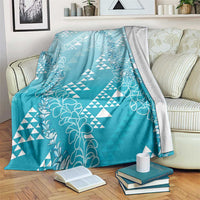 Hawaii Turquoise Kapa Blanket Vintage 'Ohe Kāpala Motifs Mix Plumeria Leis LT7 Turquoise - Polynesian Pride