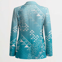Hawaii Turquoise Kapa Blazer Vintage 'Ohe Kāpala Motifs Mix Plumeria Leis LT7 - Polynesian Pride