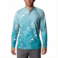 Hawaii Turquoise Kapa Button Sweatshirt Vintage 'Ohe Kāpala Motifs Mix Plumeria Leis LT7 - Polynesian Pride