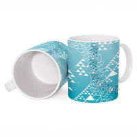 Hawaii Turquoise Kapa Ceramic Mug Vintage 'Ohe Kāpala Motifs Mix Plumeria Leis LT7 - Polynesian Pride