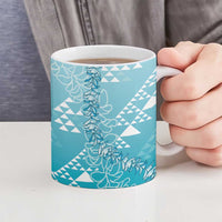 Hawaii Turquoise Kapa Ceramic Mug Vintage 'Ohe Kāpala Motifs Mix Plumeria Leis LT7 - Polynesian Pride