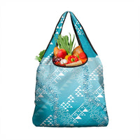 Hawaii Turquoise Kapa Grocery Bag Vintage 'Ohe Kāpala Motifs Mix Plumeria Leis