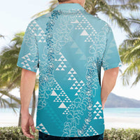 Hawaii Turquoise Kapa Hawaiian Shirt Vintage 'Ohe Kāpala Motifs Mix Plumeria Leis