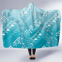 Hawaii Turquoise Kapa Hooded Blanket Vintage 'Ohe Kāpala Motifs Mix Plumeria Leis