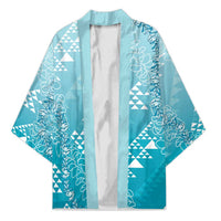 Hawaii Turquoise Kapa Kimono Vintage 'Ohe Kāpala Motifs Mix Plumeria Leis LT7 Unisex Turquoise - Polynesian Pride