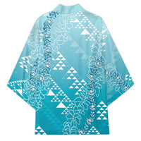 Hawaii Turquoise Kapa Kimono Vintage 'Ohe Kāpala Motifs Mix Plumeria Leis LT7 - Polynesian Pride