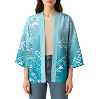 Hawaii Turquoise Kapa Kimono Vintage 'Ohe Kāpala Motifs Mix Plumeria Leis LT7 - Polynesian Pride
