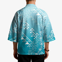 Hawaii Turquoise Kapa Kimono Vintage 'Ohe Kāpala Motifs Mix Plumeria Leis LT7 - Polynesian Pride