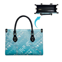 Hawaii Turquoise Kapa Leather Bag Vintage 'Ohe Kāpala Motifs Mix Plumeria Leis LT7 - Polynesian Pride