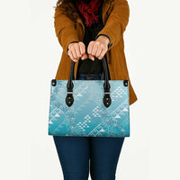 Hawaii Turquoise Kapa Leather Bag Vintage 'Ohe Kāpala Motifs Mix Plumeria Leis LT7 - Polynesian Pride
