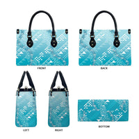 Hawaii Turquoise Kapa Leather Bag Vintage 'Ohe Kāpala Motifs Mix Plumeria Leis LT7 - Polynesian Pride