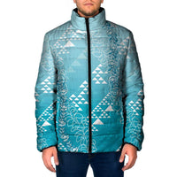 Hawaii Turquoise Kapa Padded Jacket Vintage 'Ohe Kāpala Motifs Mix Plumeria Leis LT7 Men Turquoise - Polynesian Pride