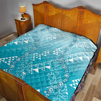 Hawaii Turquoise Kapa Quilt Vintage 'Ohe Kāpala Motifs Mix Plumeria Leis