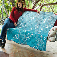 Hawaii Turquoise Kapa Quilt Vintage 'Ohe Kāpala Motifs Mix Plumeria Leis