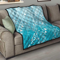 Hawaii Turquoise Kapa Quilt Vintage 'Ohe Kāpala Motifs Mix Plumeria Leis