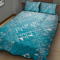 Hawaii Turquoise Kapa Quilt Bed Set Vintage 'Ohe Kāpala Motifs Mix Plumeria Leis LT7 - Polynesian Pride