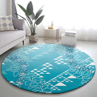 Hawaii Turquoise Kapa Round Carpet Vintage 'Ohe Kāpala Motifs Mix Plumeria Leis LT7 - Polynesian Pride