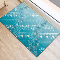 Hawaii Turquoise Kapa Rubber Doormat Vintage 'Ohe Kāpala Motifs Mix Plumeria Leis LT7 - Polynesian Pride