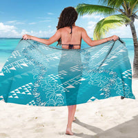 Hawaii Turquoise Kapa Sarong Vintage 'Ohe Kāpala Motifs Mix Plumeria Leis LT7 - Polynesian Pride