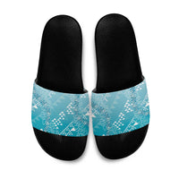 Hawaii Turquoise Kapa Slide Sandals Vintage 'Ohe Kāpala Motifs Mix Plumeria Leis LT7 Turquoise - Polynesian Pride