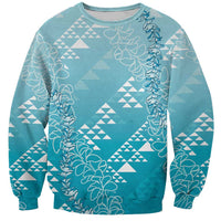 Hawaii Turquoise Kapa Sweatshirt Vintage 'Ohe Kāpala Motifs Mix Plumeria Leis LT7 Unisex Turquoise - Polynesian Pride