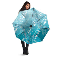 Hawaii Turquoise Kapa Umbrella Vintage 'Ohe Kāpala Motifs Mix Plumeria Leis LT7 - Polynesian Pride