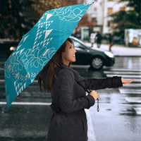 Hawaii Turquoise Kapa Umbrella Vintage 'Ohe Kāpala Motifs Mix Plumeria Leis LT7 - Polynesian Pride