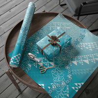 Hawaii Kapa Vintage Motifs Mix Plumeria Leis Wrapping Paper Turquoise