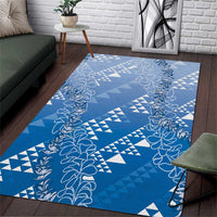 Hawaii Royal Blue Kapa Area Rug Vintage 'Ohe Kāpala Motifs Mix Plumeria Leis