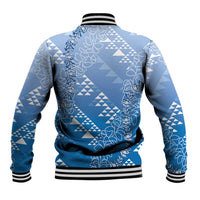 Hawaii Royal Blue Kapa Baseball Jacket Vintage 'Ohe Kāpala Motifs Mix Plumeria Leis LT7 - Polynesian Pride
