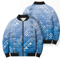 Hawaii Royal Blue Kapa Bomber Puffer Jacket Vintage 'Ohe Kāpala Motifs Mix Plumeria Leis LT7 - Polynesian Pride