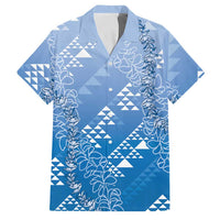 Hawaii Royal Blue Kapa Family Matching Short Sleeve Bodycon Dress and Hawaiian Shirt Vintage 'Ohe Kāpala Motifs Mix Plumeria Leis
