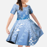 Hawaii Royal Blue Kapa Family Matching Summer Maxi Dress and Hawaiian Shirt Vintage 'Ohe Kāpala Motifs Mix Plumeria Leis