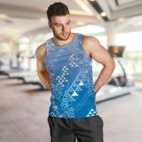 Hawaii Royal Blue Kapa Men Tank Top Vintage 'Ohe Kāpala Motifs Mix Plumeria Leis LT7 Royal Blue - Polynesian Pride