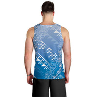 Hawaii Royal Blue Kapa Men Tank Top Vintage 'Ohe Kāpala Motifs Mix Plumeria Leis LT7 - Polynesian Pride