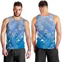Hawaii Royal Blue Kapa Men Tank Top Vintage 'Ohe Kāpala Motifs Mix Plumeria Leis LT7 - Polynesian Pride