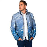 Hawaii Royal Blue Kapa Padded Jacket Vintage 'Ohe Kāpala Motifs Mix Plumeria Leis