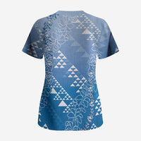 Hawaii Royal Blue Kapa Scrub Top Vintage 'Ohe Kāpala Motifs Mix Plumeria Leis LT7 - Polynesian Pride