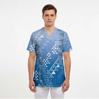 Hawaii Royal Blue Kapa Scrub Top Vintage 'Ohe Kāpala Motifs Mix Plumeria Leis LT7 - Polynesian Pride