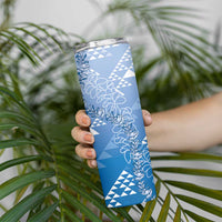 Hawaii Royal Blue Kapa Skinny Tumbler Vintage 'Ohe Kāpala Motifs Mix Plumeria Leis