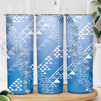 Hawaii Royal Blue Kapa Skinny Tumbler Vintage 'Ohe Kāpala Motifs Mix Plumeria Leis
