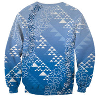 Hawaii Royal Blue Kapa Sweatshirt Vintage 'Ohe Kāpala Motifs Mix Plumeria Leis LT7 - Polynesian Pride