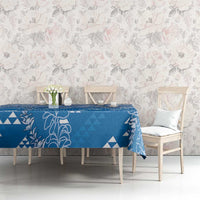 Hawaii Royal Blue Kapa Tablecloth Vintage 'Ohe Kāpala Motifs Mix Plumeria Leis LT7 - Polynesian Pride