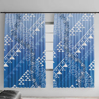 Hawaii Royal Blue Kapa Window Curtain Vintage 'Ohe Kāpala Motifs Mix Plumeria Leis LT7 With Hooks Royal Blue - Polynesian Pride