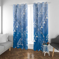 Hawaii Royal Blue Kapa Window Curtain Vintage 'Ohe Kāpala Motifs Mix Plumeria Leis LT7 With Grommets Royal Blue - Polynesian Pride