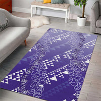 Hawaii Lavender Kapa Area Rug Vintage 'Ohe Kāpala Motifs Mix Plumeria Leis
