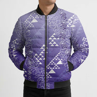 Hawaii Lavender Kapa Bomber Puffer Jacket Vintage 'Ohe Kāpala Motifs Mix Plumeria Leis LT7 - Polynesian Pride