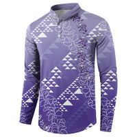 Hawaii Lavender Kapa Button Sweatshirt Vintage 'Ohe Kāpala Motifs Mix Plumeria Leis LT7 - Polynesian Pride